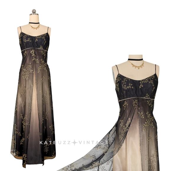 Nites Prom Dress Maxi Gown 10 Black Brown Fairy Goth Whimsigoth Vintage 90s Y2K - Picture 10 of 14